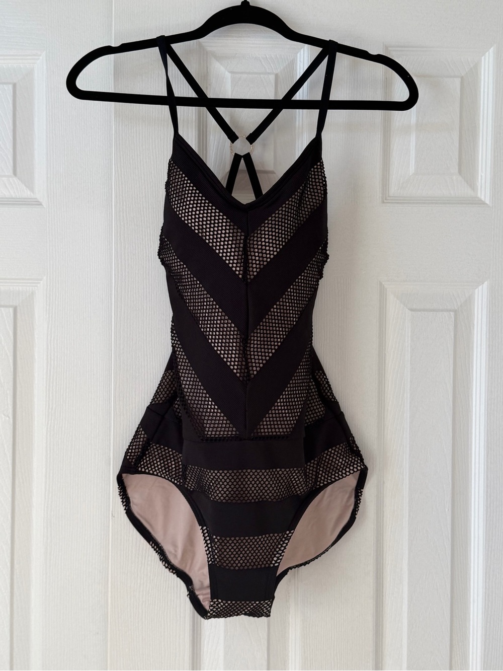 ⭐️FREE SHIPPING⭐️ Calvin Klein Black Mesh Chevron One-Piece Bodysuit